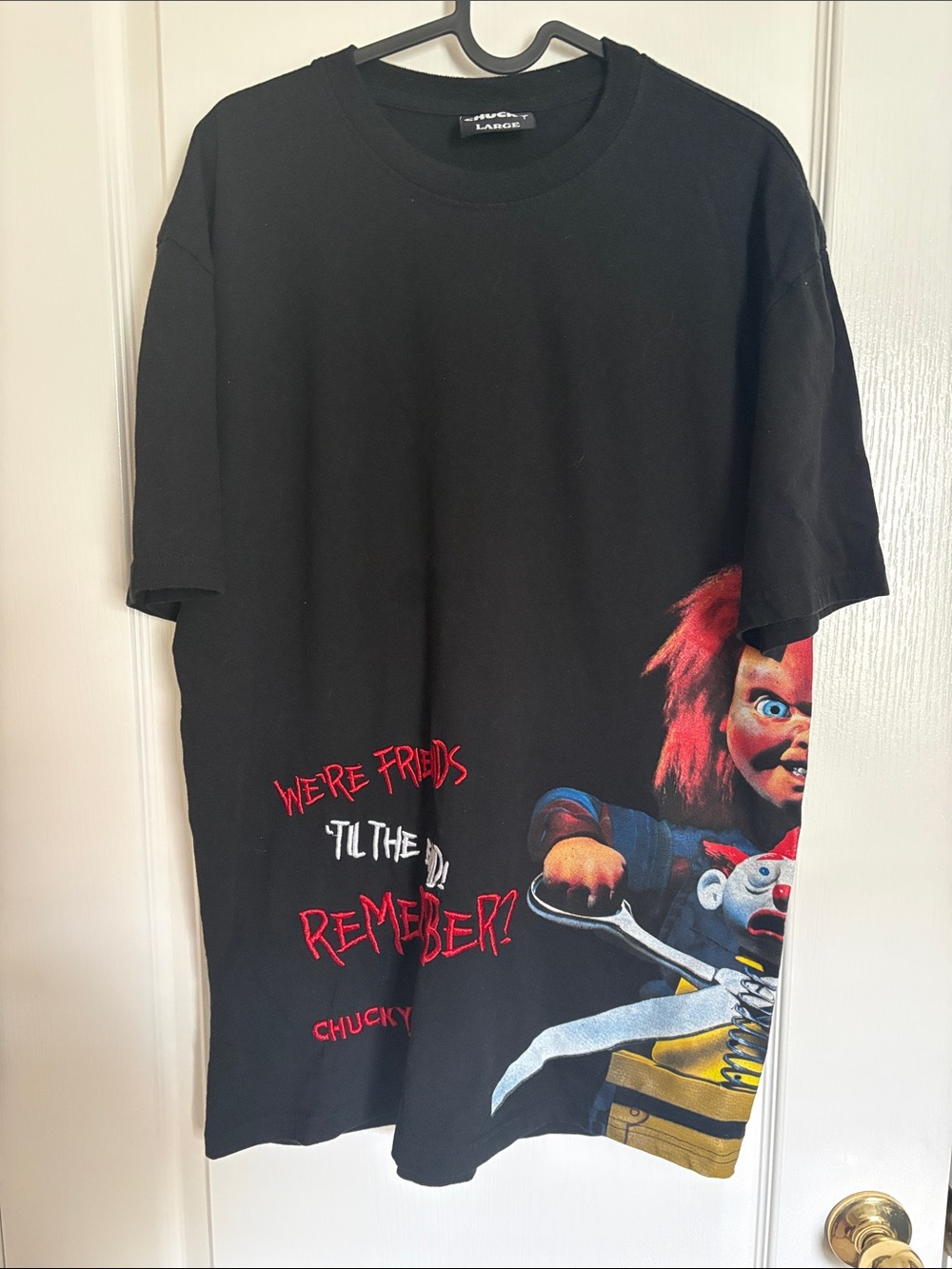 Universal Studios Chucky Graphic Embroidered Were Friends Till The End Shirt